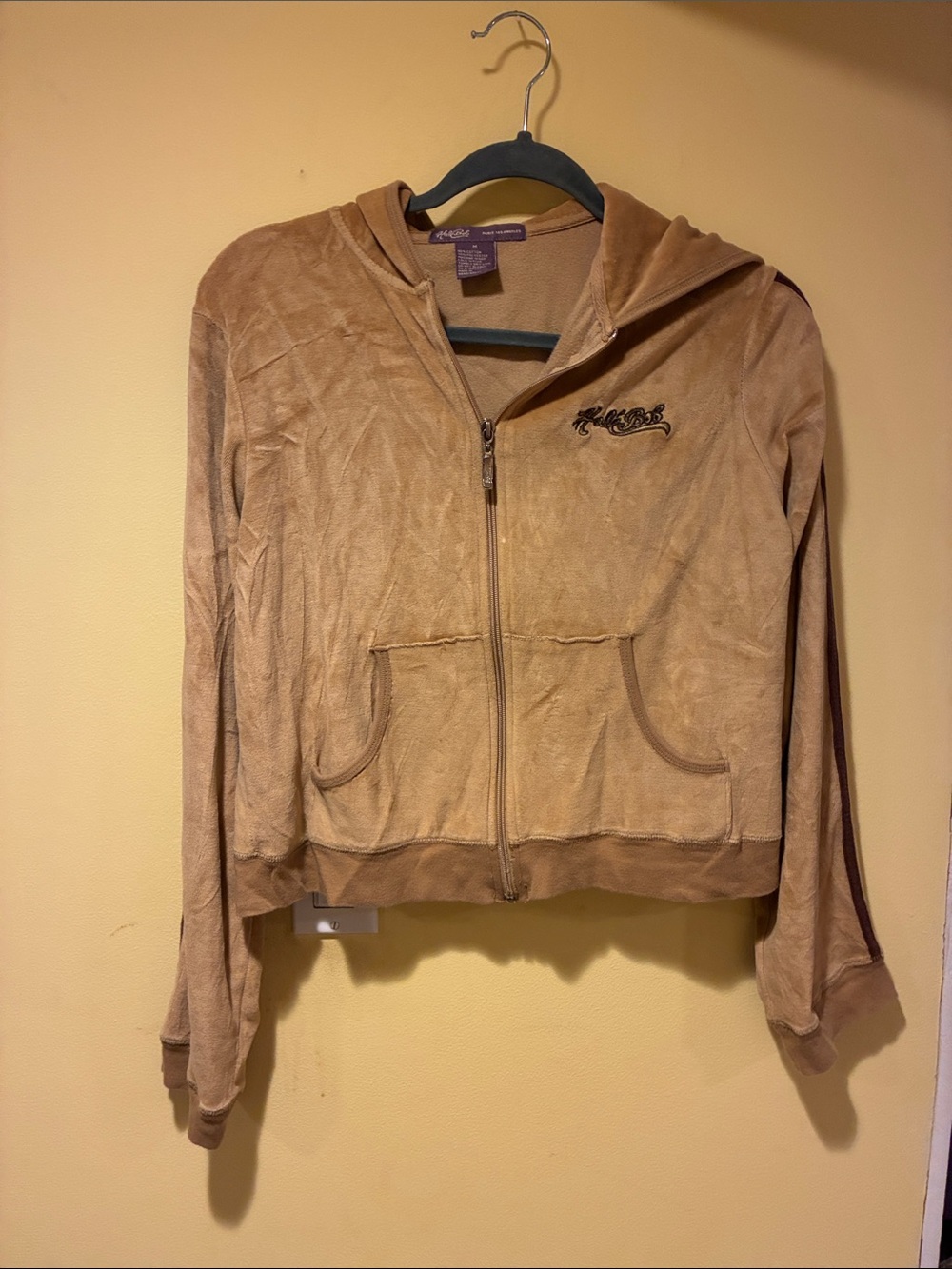 Hale Bob Tan Velour Hooded Bomber Jacket